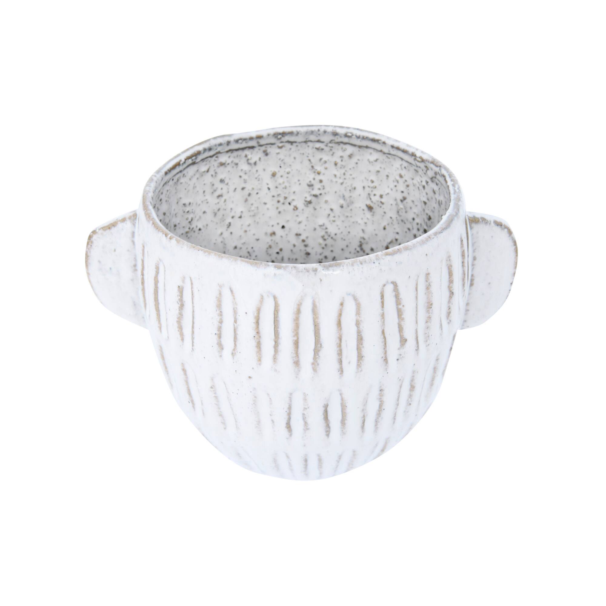 6.5" Glazed Embossed Stoneware Planter